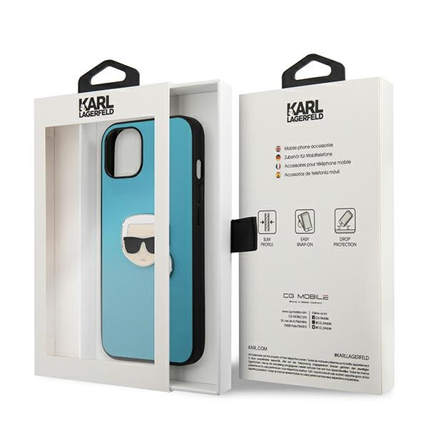 Karl Lagerfeld Leather Ikonik Karl's Head Metal Case for iPhone 13 mini - Blue