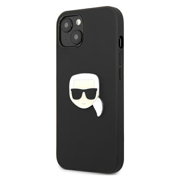 Karl Lagerfeld Leather Ikonik Karl&#39;s Head Metal Case for iPhone 13 mini - Black
