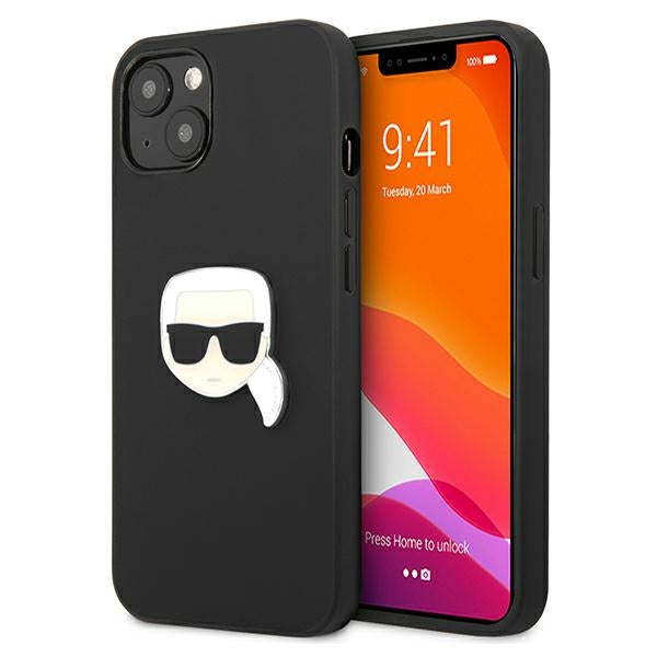 Karl Lagerfeld Leather Ikonik Karl&#39;s Head Metal Case for iPhone 13 mini - Black