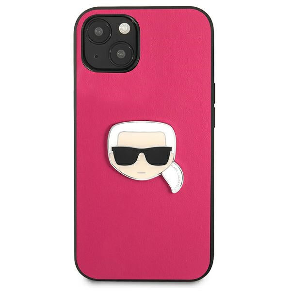 Karl Lagerfeld Leather Ikonik Karl&#39;s Head Metal Case for iPhone 13 mini - Pink