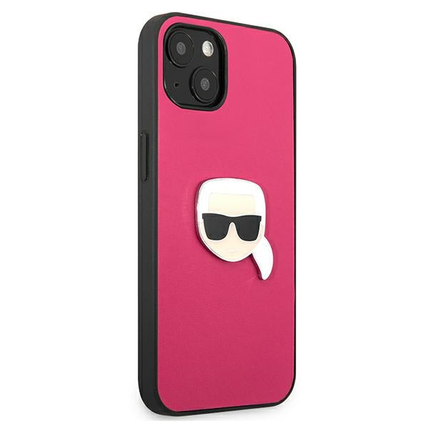 Karl Lagerfeld Leather Ikonik Karl&#39;s Head Metal Case for iPhone 13 mini - Pink