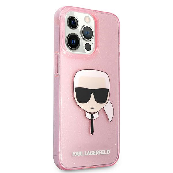Karl Lagerfeld Glitter Karl&#39;s Head Case for iPhone 13 Pro Max - Pink