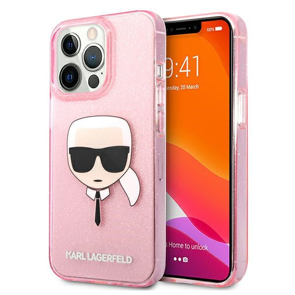 Karl Lagerfeld Glitter Karl&#39;s Head Case for iPhone 13 Pro Max - Pink