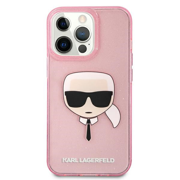 Karl Lagerfeld Glitter Karl&#39;s Head Case for iPhone 13 Pro Max - Pink