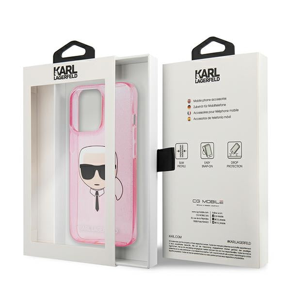 Karl Lagerfeld Glitter Karl&#39;s Head Case for iPhone 13 Pro Max - Pink