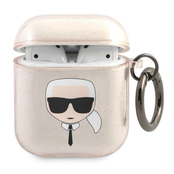 Karl Lagerfeld Glitter Karl&#39;s Head Case for AirPods 1/2 - Gold