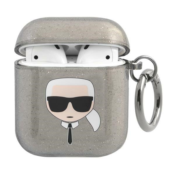 Karl Lagerfeld Glitter Karl&#39;s Head Case for AirPods 1/2 - Black