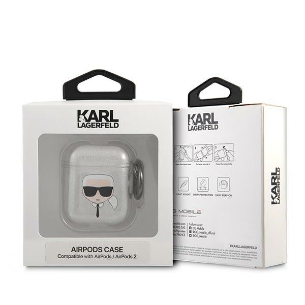Karl Lagerfeld Glitter Karl&#39;s Head case for AirPods 1/2 - silver