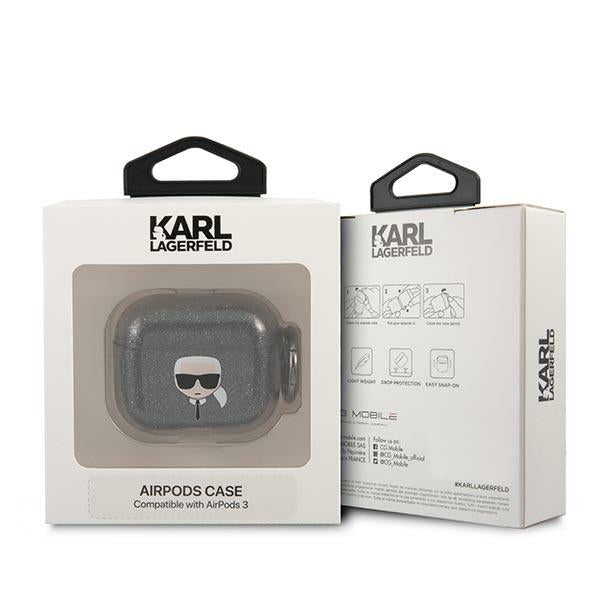 Karl Lagerfeld Glitter Karl&#39;s Head Case for AirPods 3 - Black