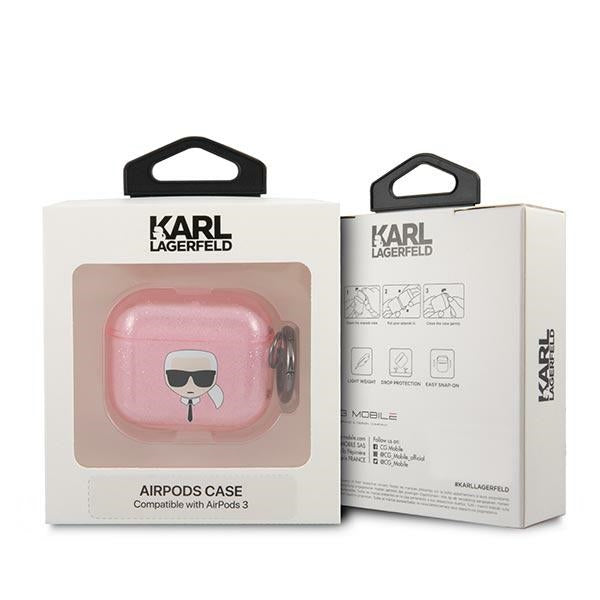 Karl Lagerfeld Glitter Karl&#39;s Head Case for AirPods 3 - Pink