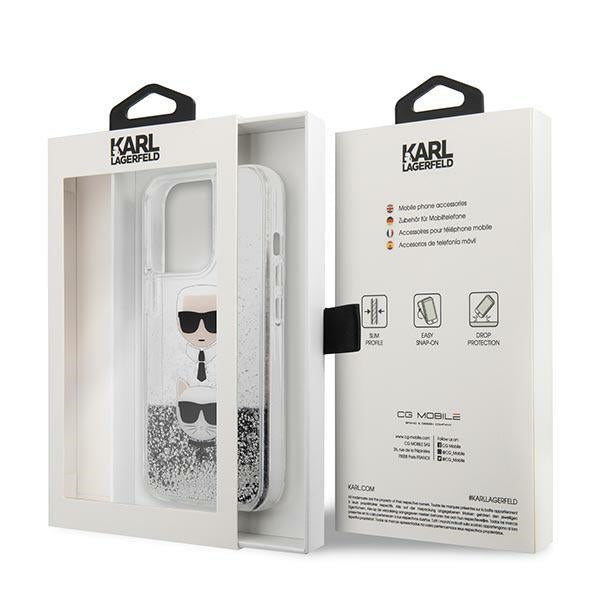 Karl Lagerfeld Liquid Glitter Karl&amp;Choupette Head case for iPhone 13 Pro / iPhone 13 - silver