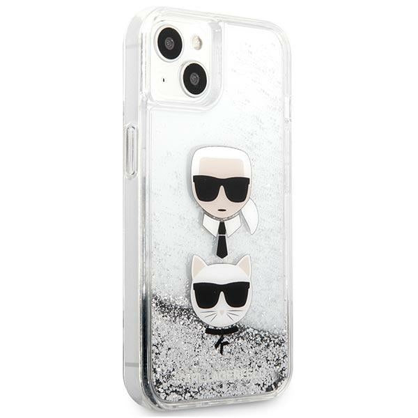 Karl Lagerfeld Liquid Glitter Karl&amp;Choupette Head case for iPhone 13 mini - silver