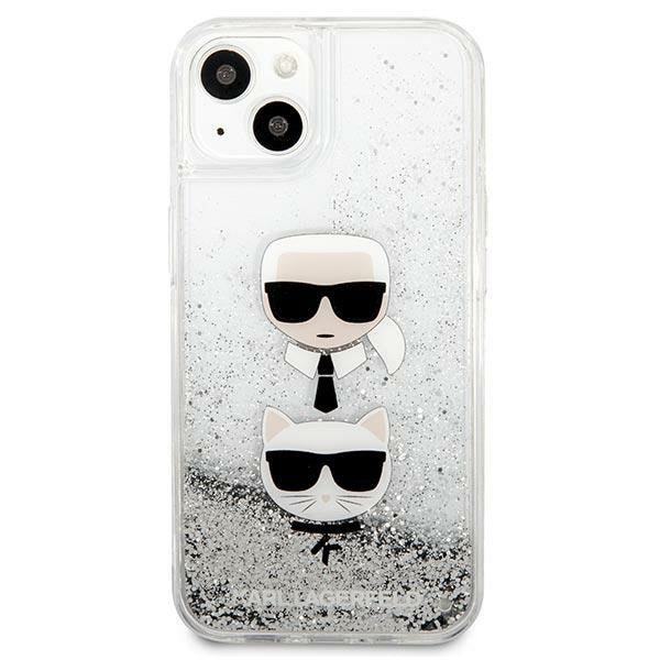Karl Lagerfeld Liquid Glitter Karl&amp;Choupette Head case for iPhone 13 mini - silver