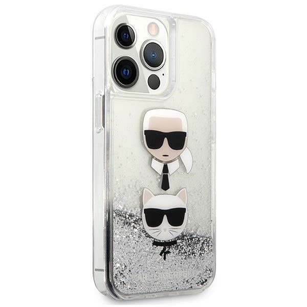 Karl Lagerfeld Liquid Glitter Karl&amp;Choupette Head case for iPhone 13 Pro Max - silver