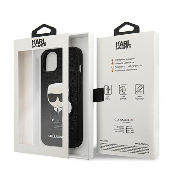 Karl Lagerfeld Saffiano Ikonik Karl&#39;s Patch Case for iPhone 13 mini - Black