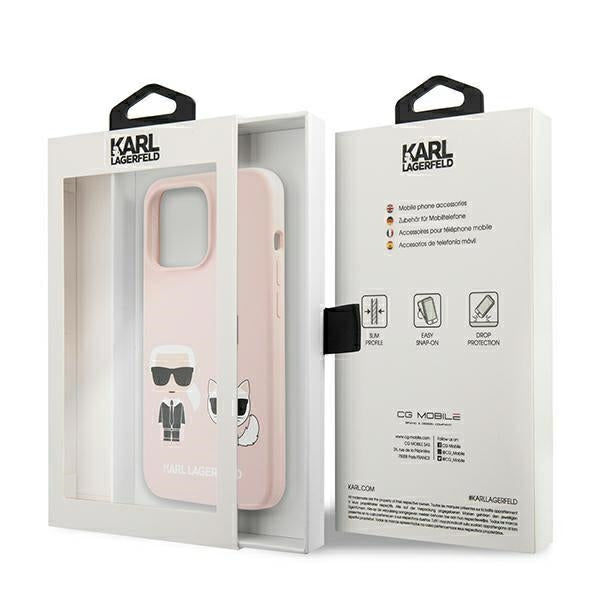 Karl Lagerfeld Silicone Ikonik Karl&amp;Choupette MagSafe Case for iPhone 13 Pro / iPhone 13 - Light Pink