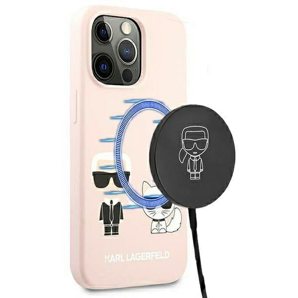 Karl Lagerfeld Silicone Ikonik Karl&amp;Choupette MagSafe Case for iPhone 13 Pro / iPhone 13 - Light Pink