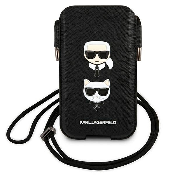 Karl Lagerfeld Saffiano Ikonik Karl&amp;Choupette Head 6.7'' Bag - Black