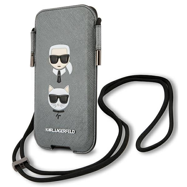 Karl Lagerfeld Saffiano Ikonik Karl&amp;Choupette Head 6.1'' Handbag - Gray