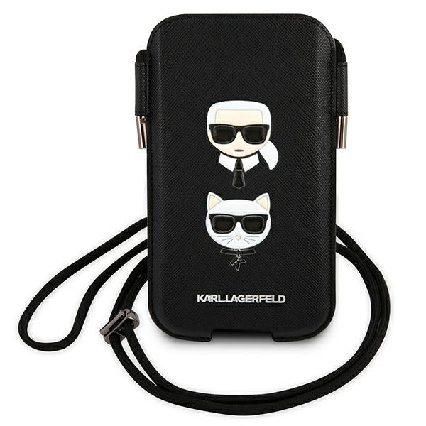 Karl Lagerfeld Saffiano Ikonik Karl&Choupette Head 6.1'' Handbag - Black