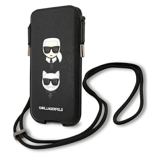 Karl Lagerfeld Saffiano Ikonik Karl&Choupette Head 6.1'' Handbag - Black