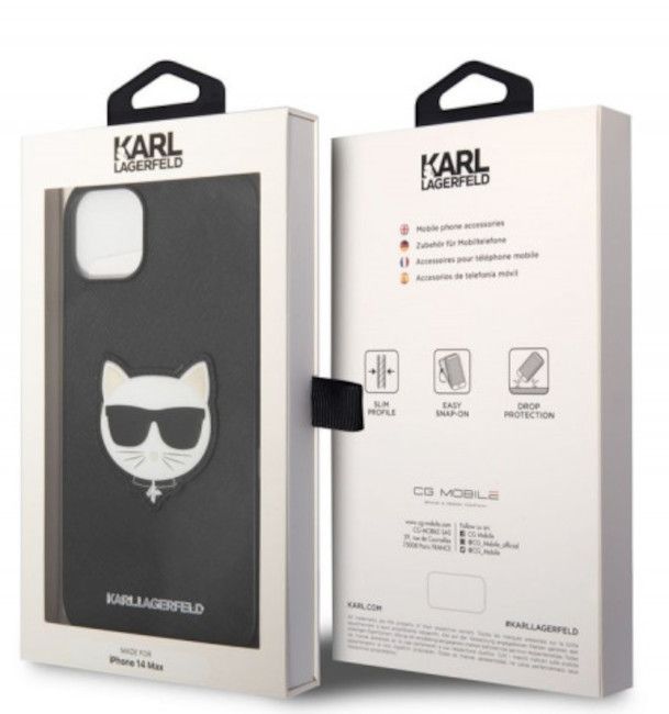 Karl Lagerfeld Saffiano Choupette Head Patch Case for iPhone 14 Plus - Black