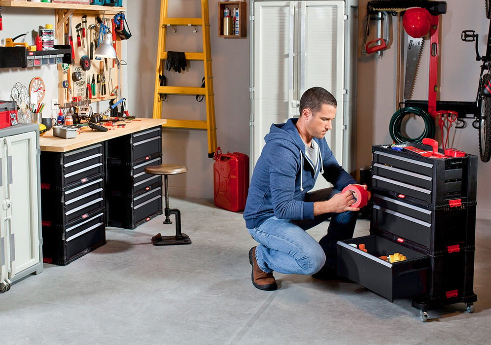 Keter Tool Rack on wheels 6 drawers Black