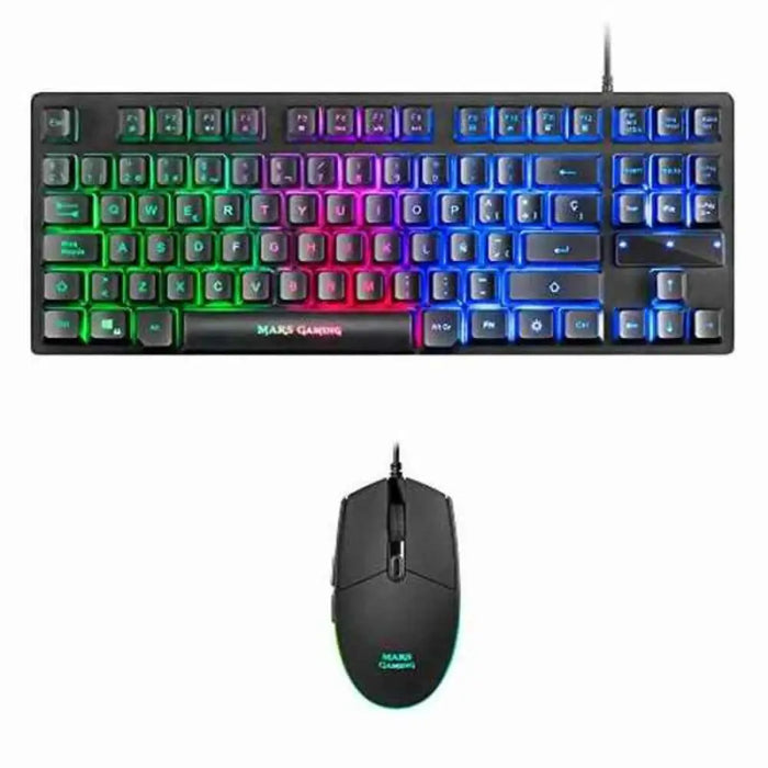 Keyboard with Gaming Mouse Mars Gaming MCPTKLES 3200 dpi RGB Black Spanish Qwerty - Електроника Периферни и резервни