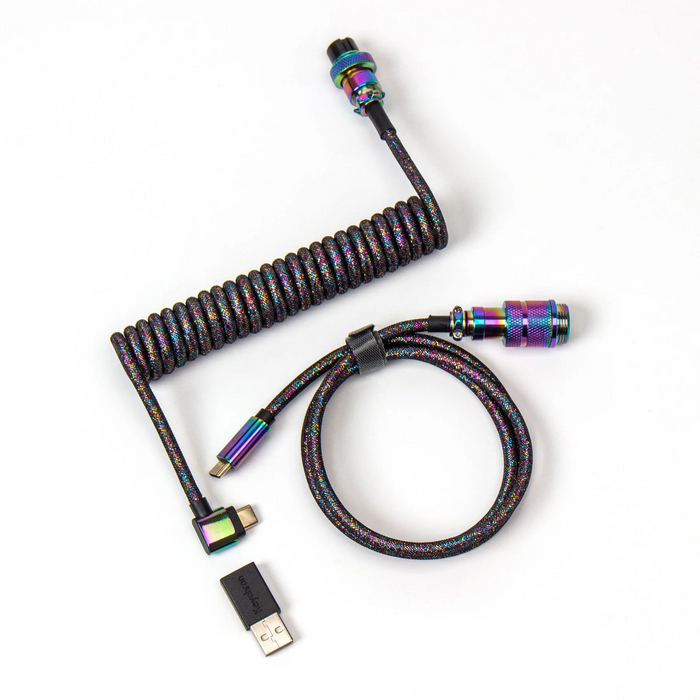 Keychron Colorful Premium Coiled Angled Keyboard Cable, USB-C - USB-C, Rainbow Plated Black