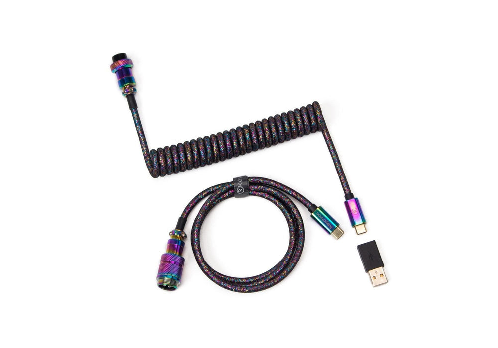 Keychron Colorful Premium Coiled Angled Keyboard Cable, USB-C - USB-C, Rainbow Plated Black