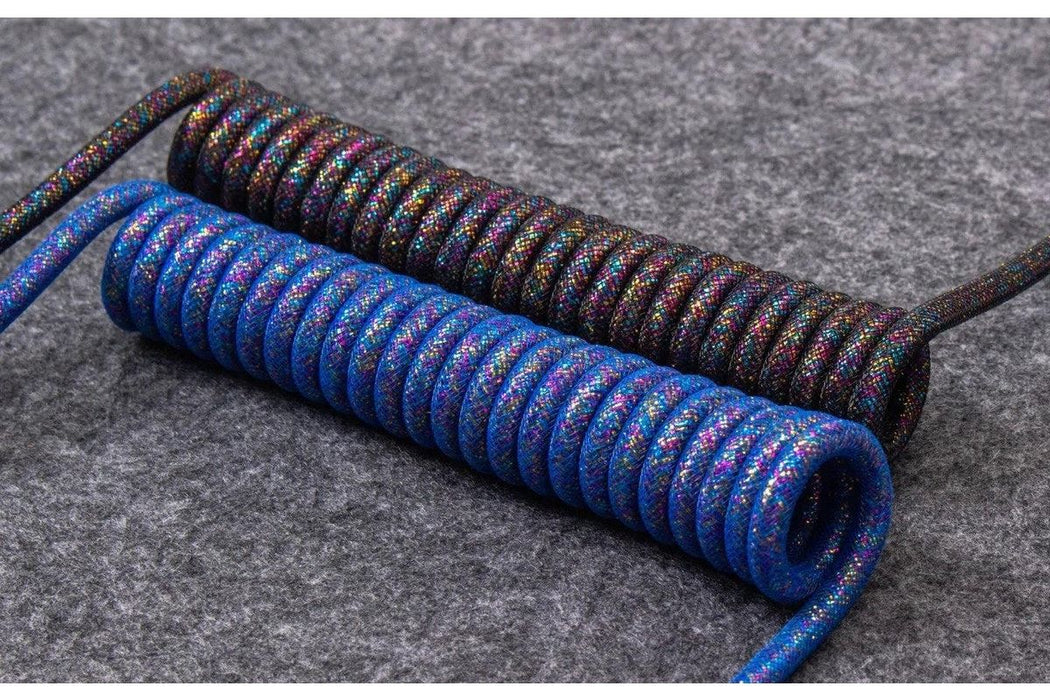 Keychron Colorful Premium Coiled Angled Keyboard Cable, USB-C - USB-C, Rainbow Plated Black