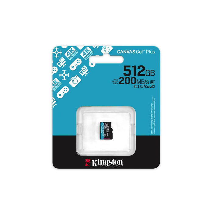 KINGSTON 512GB microSDXC Canvas Go Plus Gen4 200R A2 U3 Single Pack w/o ADP - Памети
