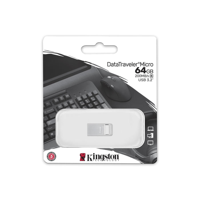 USB memory stick KINGSTON DataTraveler Micro, 64GB, USB-A 3.2 Gen 1, Silver