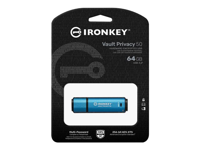 KINGSTON 64GB IronKey Vault Privacy 50 USB AES-256 Encrypted FIPS 197