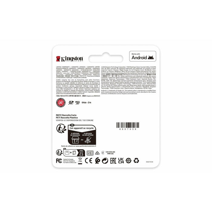 Micro SD Memory Card with Adaptor Kingston SDG4/64GB 64 GB