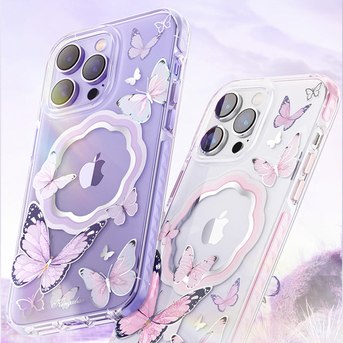 Kingxbar Butterfly Series magnetic case for iPhone 14 Plus MagSafe case with butterflies pink - Cell phone cases