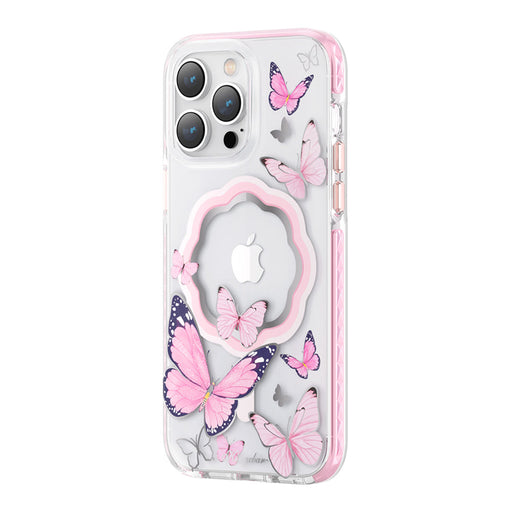 Kingxbar Butterfly Series magnetic case for iPhone 14 Plus MagSafe case with butterflies pink - Cell phone cases