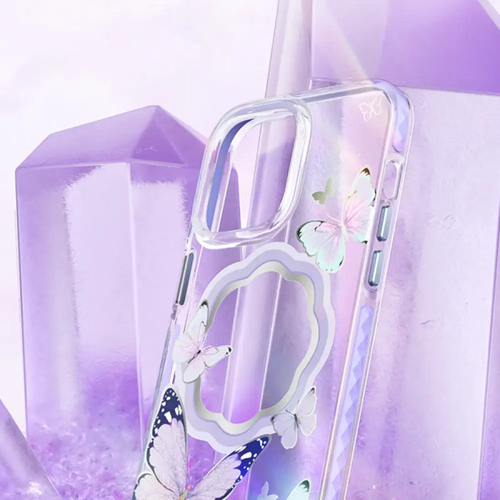 Kingxbar Butterfly Series magnetic case for iPhone 14 Pro MagSafe case with butterflies blue - Cell phone cases