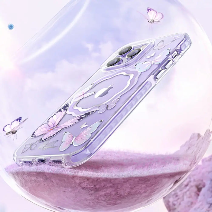 Kingxbar Butterfly Series magnetic case for iPhone 14 Pro MagSafe case with butterflies blue - Cell phone cases