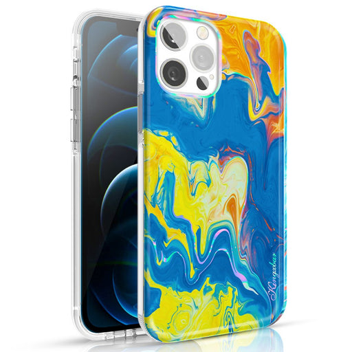 Kingxbar Watercolor Series color case for iPhone 12 Pro / iPhone 12 yellowblue - Cell phone cases and covers<<<HurtelXML