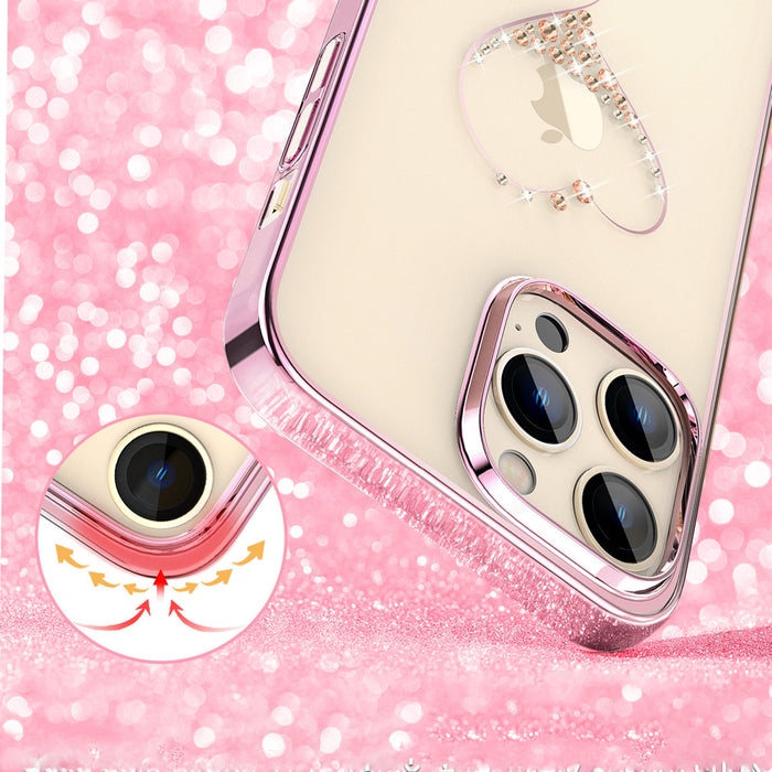 Silicone case with Swarovski crystals Kingxbar Wish Series for iPhone 14 Plus - pink