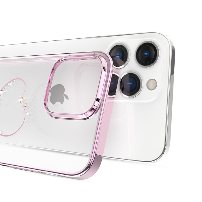 Silicone case with Swarovski crystals Kingxbar Wish Series for iPhone 14 Plus - pink