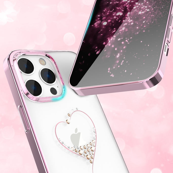 Silicone case with Swarovski crystals Kingxbar Wish Series for iPhone 14 Plus - pink