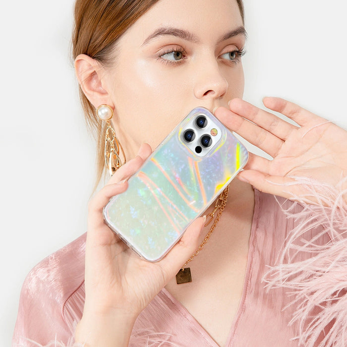 Kingxbar Shell Series luxury elegant phone case for iPhone 13 Pro pearl-mint