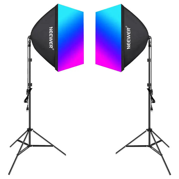 Kit Neewer NK800 two softboxes + bulbs RGB 24W 2700-6500K + tripods + barndoors - Lamps<<<Photo studio<<<Photo
