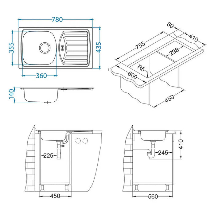 KITCHEN SINK ALVEUS BASIC 150 LEFT 78X43.5X14 CM. - Кухненски мивки<<<Кухненски мивки<<<Кухня<<<Praktiker