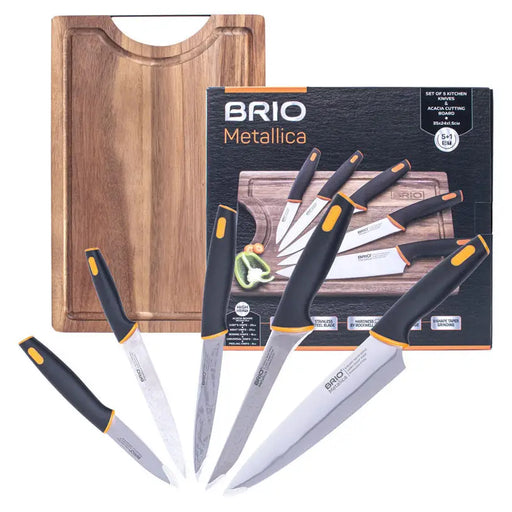 KNIFE SET WITH ACACIA BOARD 6 PIECES BRIO METALICA - Дъски ножове и белачки<<<Домашни потреби<<<Кухня<<<Praktiker