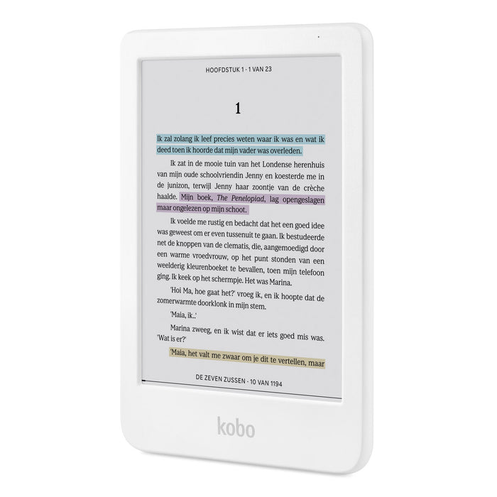 Kobo Clara Colour e-Book Reader, E Ink Kaleido touch screen 6 inch colour, 1448 x 1072 pixels, 16 GB, 1000 MHz/512 MB, 1 x USB C, Greutate 0.172 kg, Wireless Da, Comfort Light, 12 different fonts and over 50 font styles, White