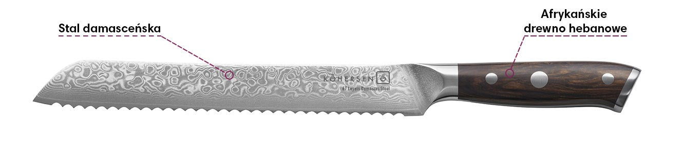 Kohersen Elegance Ebony Wood bread knife 22.9 cm