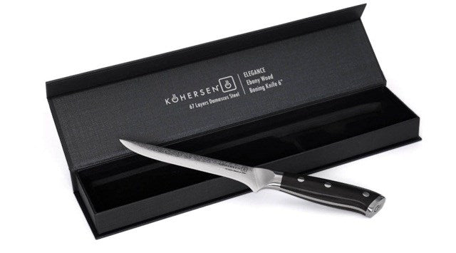 Kohersen Elegance Ebony Wood Boning knife Damascus steel 15.2 cm